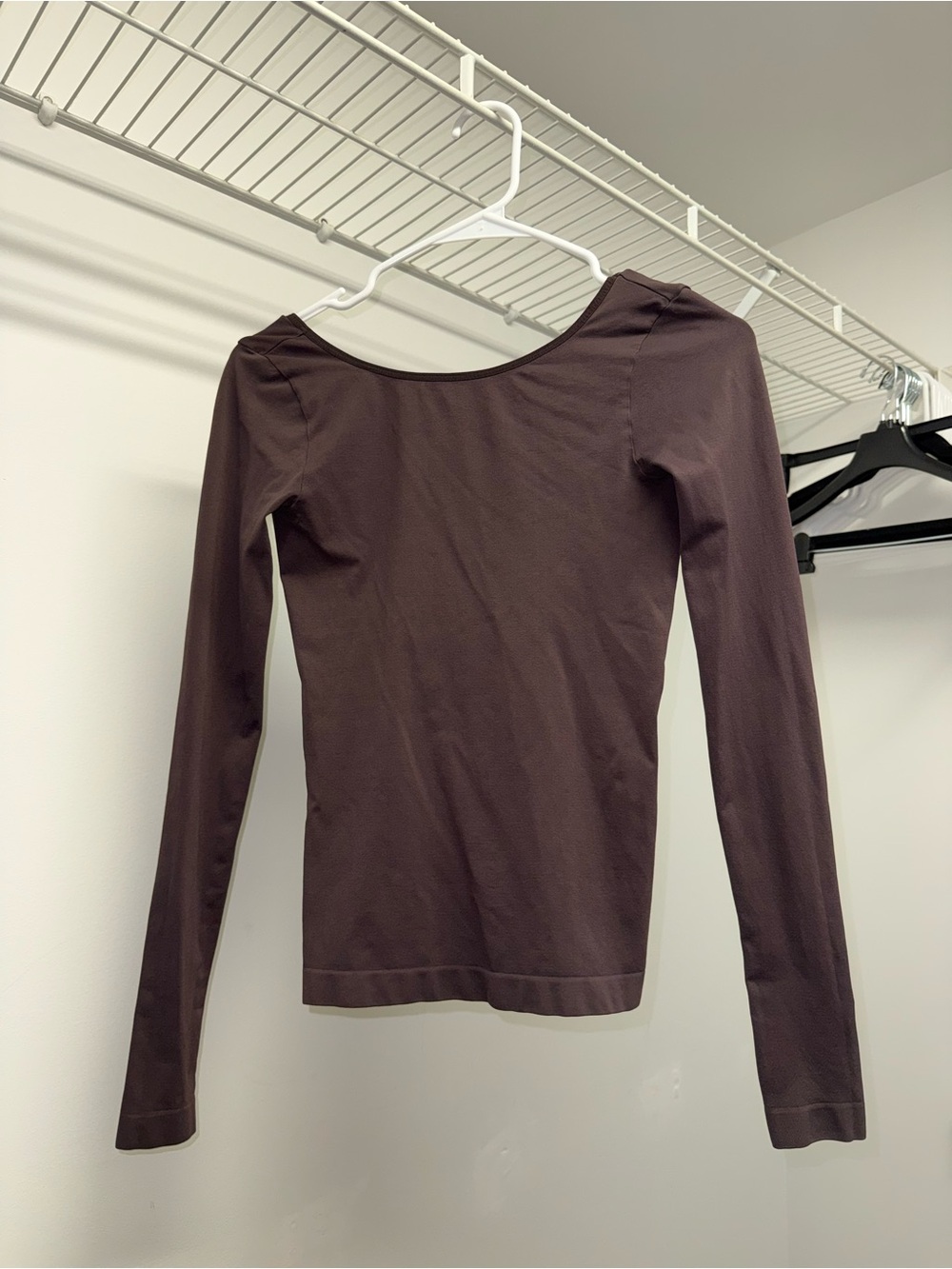Scoop Neck Long Sleeve Women's Top in Dark Brown